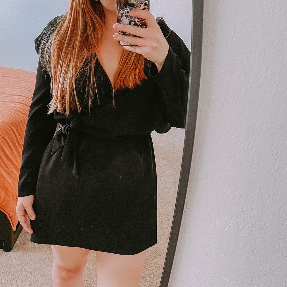 Vintage Jones New York black wrap tie mini dress, 6